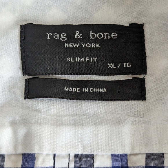 rag & bone Men’s Blue White Check Slim Fit Button Down Shirt - Picture 5 of 12